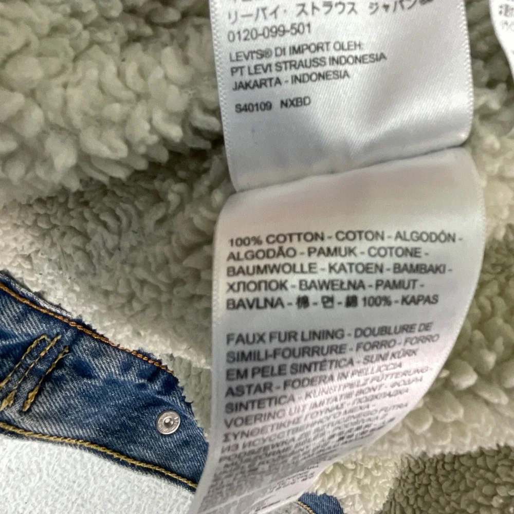 Levis Sherpa Lined Trucker Jacket Mens L Blue Excellent Denim Type 3 Coat - Picture 9 of 12